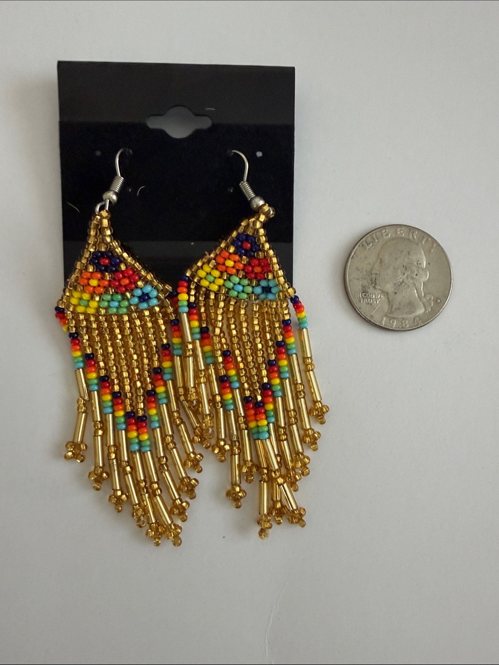 Gold and Multicolor Beaded Fringe Earrings - Women Jewelry